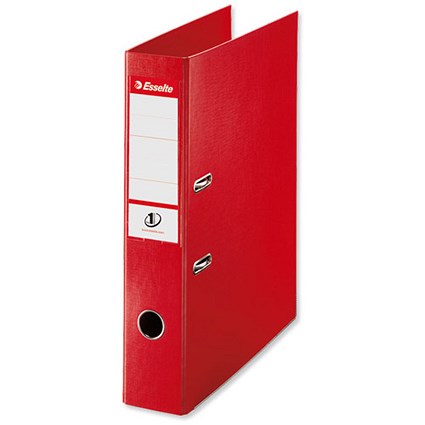 Esselte No. 1 Power Foolscap Lever Arch Files / Slotted Covers / Red / Pack of 10