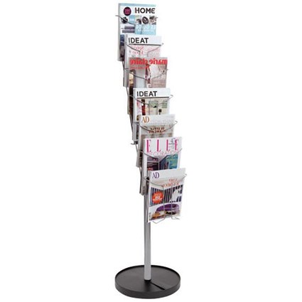 Alba Floor Standing Literature Display Unit, 7 x A4 Compartments, Silver