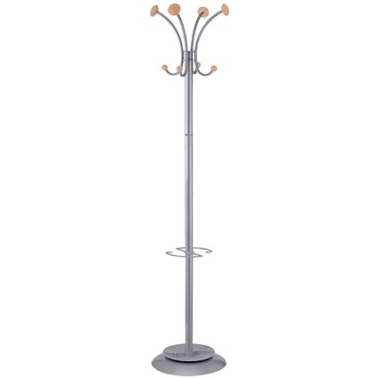 Alba Vienna Coat Stand, 8 Pegs, Wood and Silver