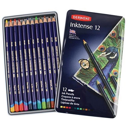 Derwent Inktense / Pencil to Ink Water Soluble Pencil / Assorted Colours / Tin of 12