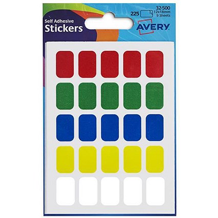 Avery Rectangular Labels / 12x18mm / Assorted / 32-500 / 225 Labels