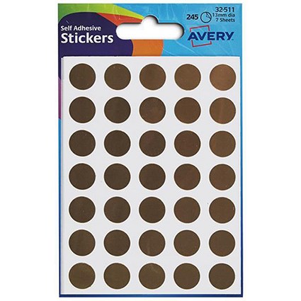 Avery Coloured Labels / 13mm Diameter / Gold / 32-511 / Pack of 245