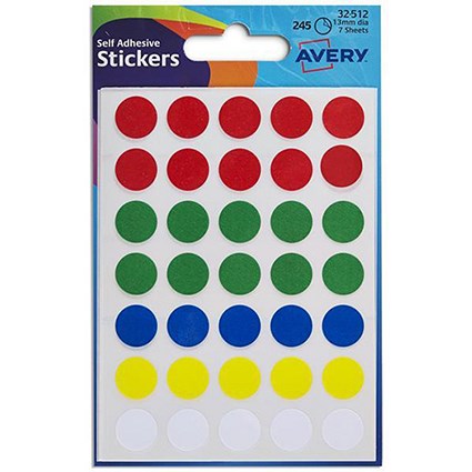 Avery Coloured Labels / 13mm Diameter / Assorted / 32-512