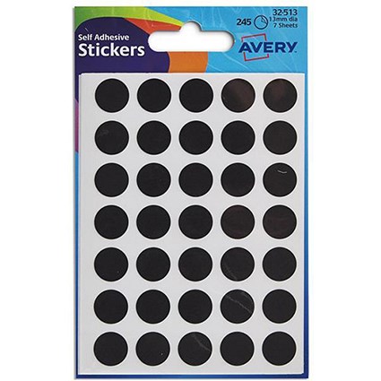 Avery Coloured Labels / 13mm Diameter / Black / 32-513