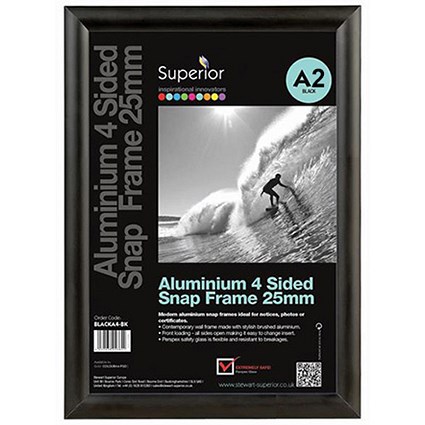 Snap Frame with Mounting Kit Aluminium with Anti-glare PVC Front-loading A2 463x18x632mm Black