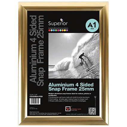 Snap Frame with Mounting Kit Aluminium Anti-glare PVC A1 Polished Gold
