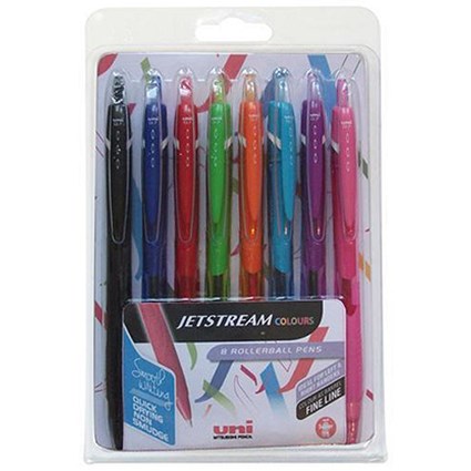 Uni-ball Jetstream Rollerball Pen / 0.7mm Tip / 0.4mm Line / Assorted Colours / Wallet of 8