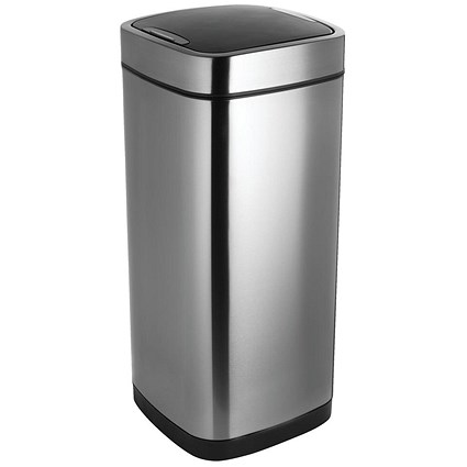 Addis Deluxe Square Waste Bin, Press Top, 40 Litre, Stainless Steel