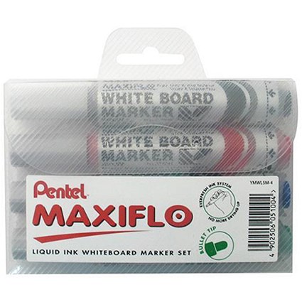 Pentel Maxiflo Drywipe Marker / Bullet Tip / Assorted Colours / Pack of 4