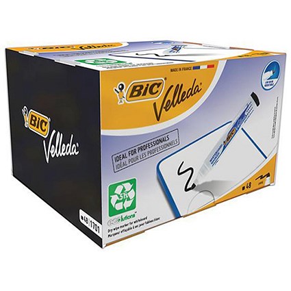 Bic Velleda 1701 Whiteboard Marker / Bullet Tip / Black / Pack of 48