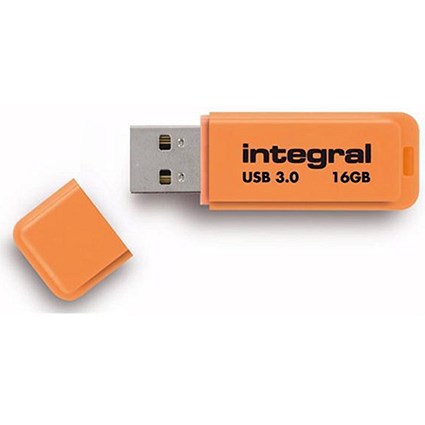 Integral Neon USB 3.0 Flash Drive / 16GB / Orange