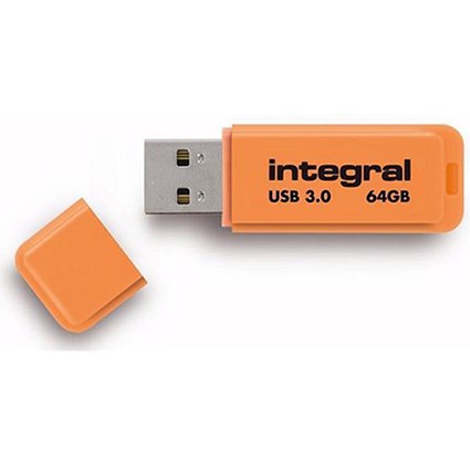 Integral Neon USB 3.0 Flash Drive / 64GB / Orange