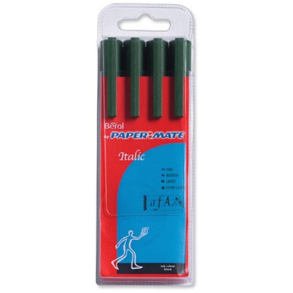 Berol Italic Pens Disposable 4 Widths Black [Wallet 4]