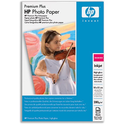 Hewlett Packard [HP] Premium Plus Photo Paper Glossy 280gsm 100x150mm plus Tab [100 Sheets]