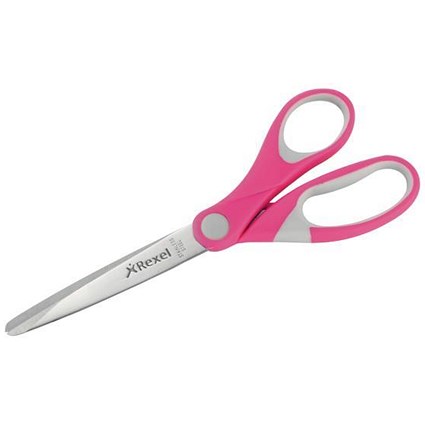 Rexel JOY Comfort Grip Scissors, Stainless Steel, 182mm, Pretty Pink