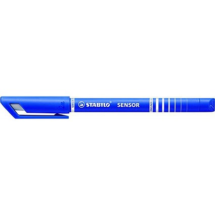 Stabilo Sensor 189 Fineliner Pen / Water-based Ink / 0.8 Tip / 0.3mm Line / Blue / Pack of 10