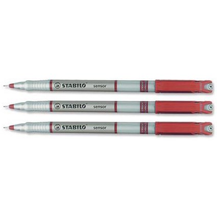 Stabilo Sensor 189 Fineliner Pen / Water-based Ink / 0.8 Tip / 0.3mm Line / Red / Pack of 10