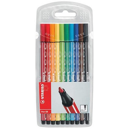 Stabilo 68 Colouring Pens / Fibre Tipped / Water-based / Assorted Colours / Wallet of 10
