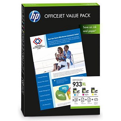 HP 933XL OfficeJet Value Pack - Includes 3 Cartridges and Paper