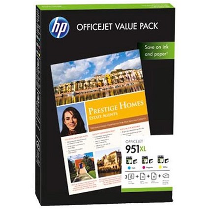 HP 951XL OfficeJet Value Pack - Includes 3 Cartridges and 75 Sheets of A4 Paper
