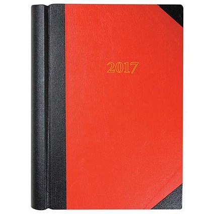 Collins 2017 Luxury Desk Diary / 2 Pages to a Day / Red / A4