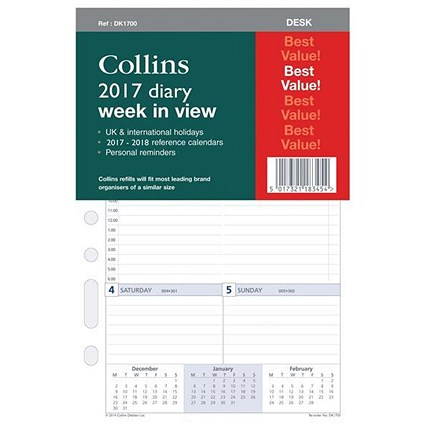Collins 2017 Desk Diary Refill - Week to View
