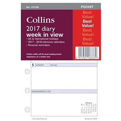 Collins 2017 Pocket Diary Refill - Week to View