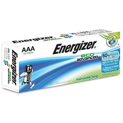 Energizer Eco Advance Batteries, AAA/E92, Pack of 20