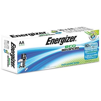 Energizer Eco Advance Batteries, AA, Pack of 20