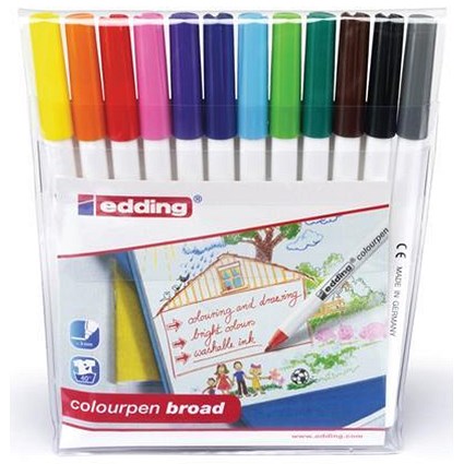 Edding Colouring Pens / Broad / Washable / Assorted / Pack of 12