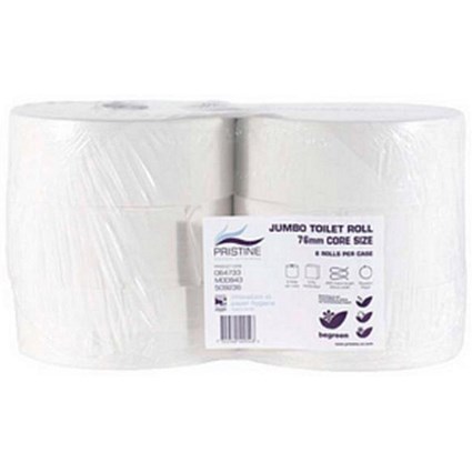 Pristine Jumbo Toilet Rolls / 2-Ply / White / 6 Rolls