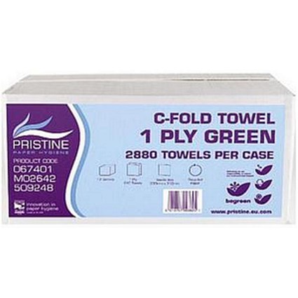 Pristine C-Fold Hand Towels / Single Ply / Green / 12 Sleeves of 240 Sheets