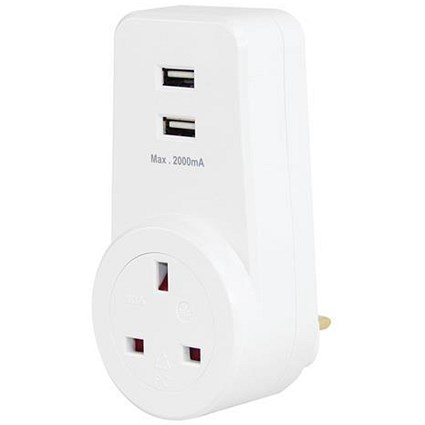 Plug with 2 USB Charger Slots / Surge Protected / White