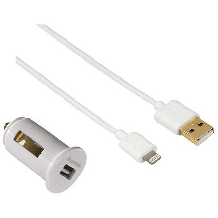 Hama Car Charger & Lightning Cable - White