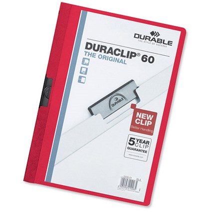 Durable Duraclip Folders / 6mm Spine / Red / Pack of 25