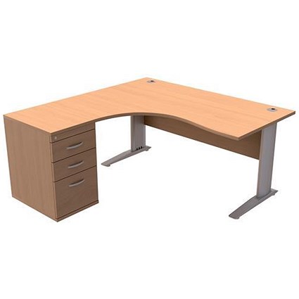 Sonix Radial Desk Left Hand / 1600mm with 600mm Desk-high Pedestal / Beech
