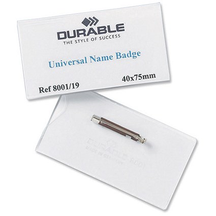 Durable Name Badges Universal Pin Fastening and Flap on Reverse W75xH40mm [Pack 100]