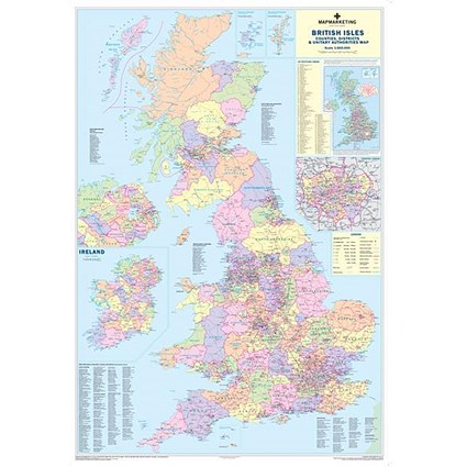 Map Marketing UK Counties & Districts Map Framed