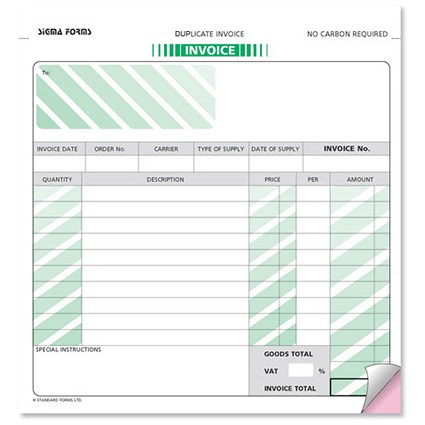 Sigma Invoice Set Business Form 203mm x 215mm - 2 Part Set - White/Pink - Pack of 50 -