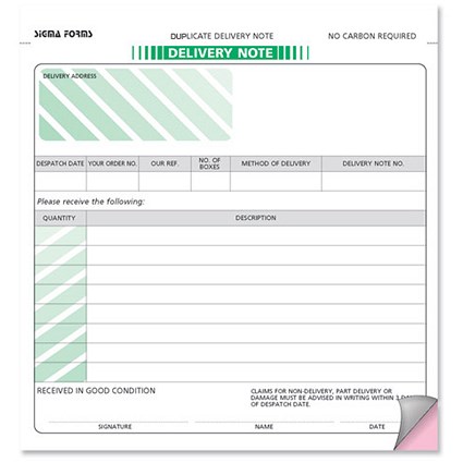 Sigma Delivery Note Business Form - 203mm x 215mm - 2 Part Set - White/Pink - Pack of 50 -