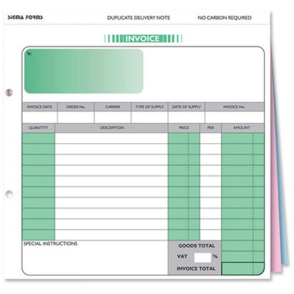 Sigma Invoice Set Business Form 203mm x 215mm - 3 Part Set - White/Pink/Blue - Pack of 50 -