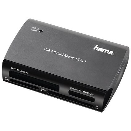 Hama 65-in-1 Card Reader with Cable, 480Mbps, USB 2.0, Black & Silver