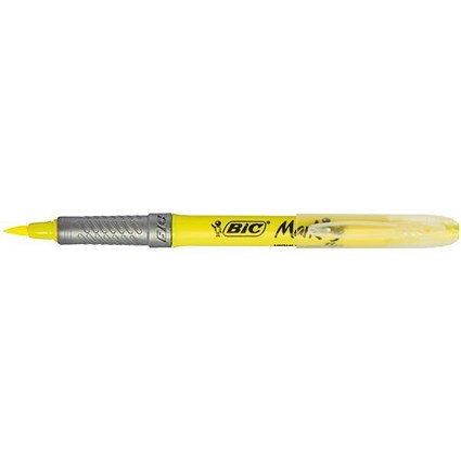 Bic Grip Pen-shaped Highlighter, Medium, Yellow, Pack of 12