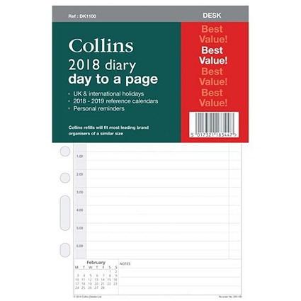 Collins 2018 Desk Diary Refill - Day to a Page