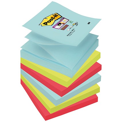 Post-it Super Sticky Z-Notes, 76x76mm, Miami, Pack of 6 x 90 Notes