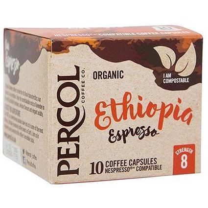 Percol Ethiopian Espresso Capsules Organic Coffee - Pack of 10