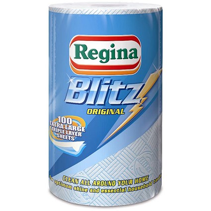 Regina Blitz Recycled Kitchen Towel, 3-Ply, 100 Sheets, White