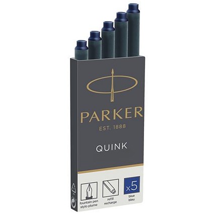 Parker Classic Ink Cartridge Single Use, Blue Ink, 20 Boxes of 5