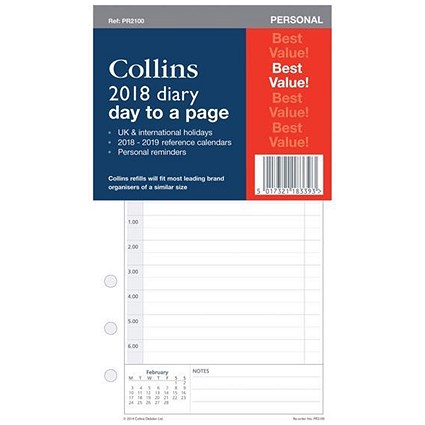 Collins 2018 Diary Refill / Day to a Page / Personal