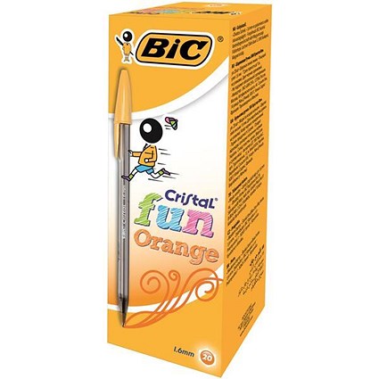 Bic Cristal Fun Ballpoint Pen, Orange, Pack of 20